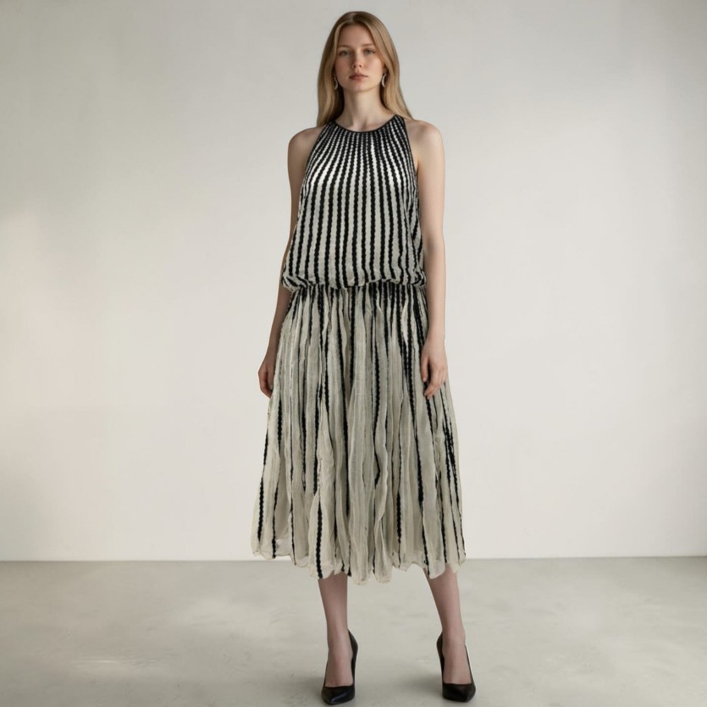 Geisha Designs Mini Dress Black White Textured Sleeveless Boho Feminine 2